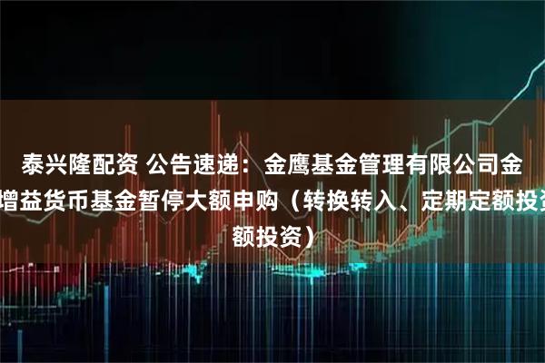 泰兴隆配资 公告速递：金鹰基金管理有限公司金鹰增益货币基金暂停大额申购（转换转入、定期定额投资）