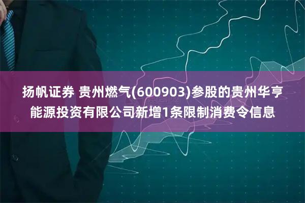 扬帆证券 贵州燃气(600903)参股的贵州华亨能源投资有限公司新增1条限制消费令信息